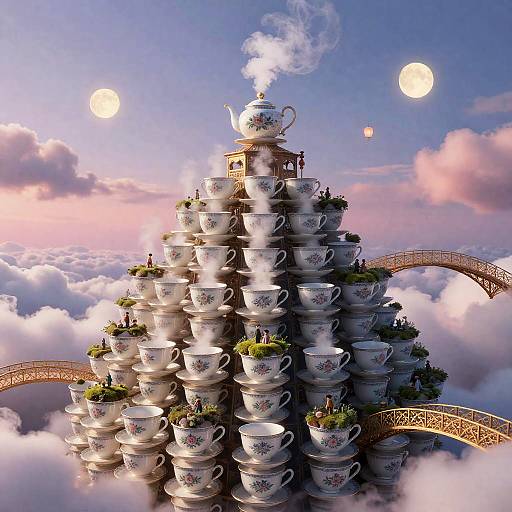 Spiral Porcelain Teacup City at Dusk