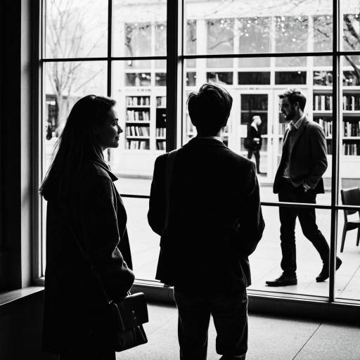 Young Man Watching Couple Through Library Window