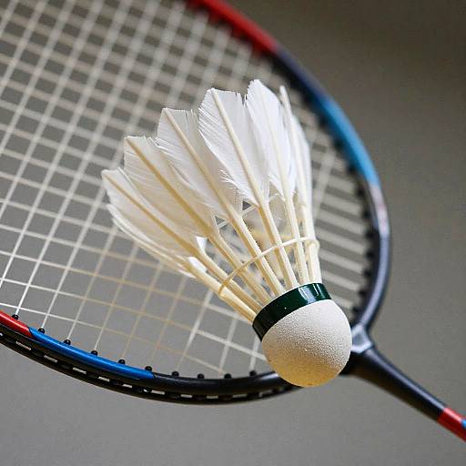 Badminton Racket Hitting Shuttlecock Close-up