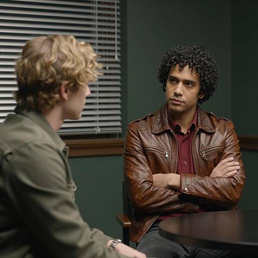 Two men in serious conversation indoors