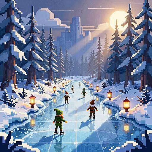 Pixel Art Enchanted Forest Skating