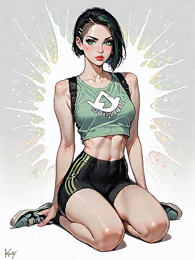 Athletic Woman in Olive Green Outfit