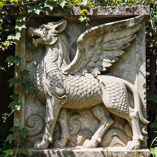 Stone-Carved Mythical Creature in Garden