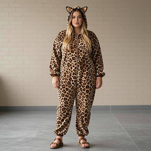 Chic Plus Size Woman in Leopard Onesie