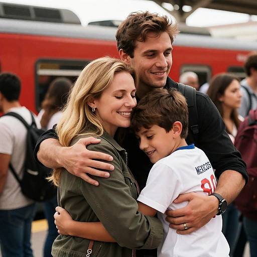 Joyful Family Reunion at Train Station