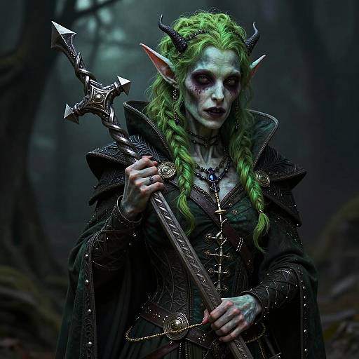 Realistic Twisted Tiefling Bard with Staff