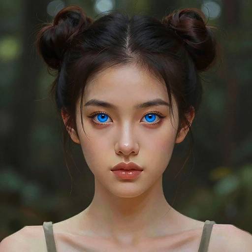 Blue-Eyed Woman in Forest Portrait