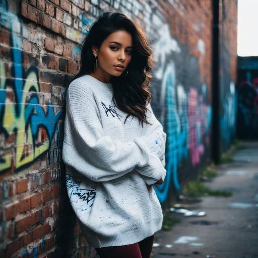 Latina Woman in Oversized Sweater Urban Alley