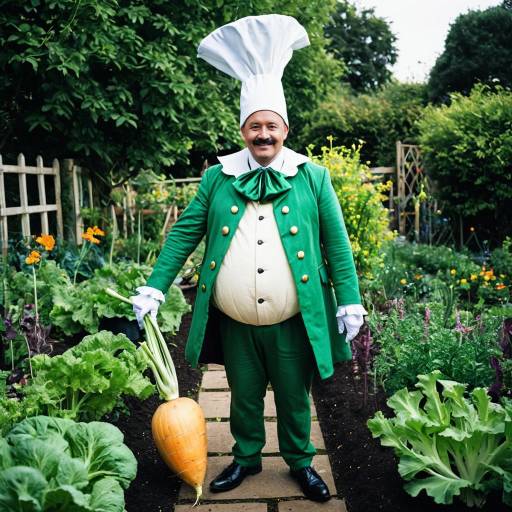Man in Turnip Fancy Dress Costume in Garden