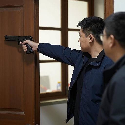 Intense Standoff at Dimly Lit Doorway