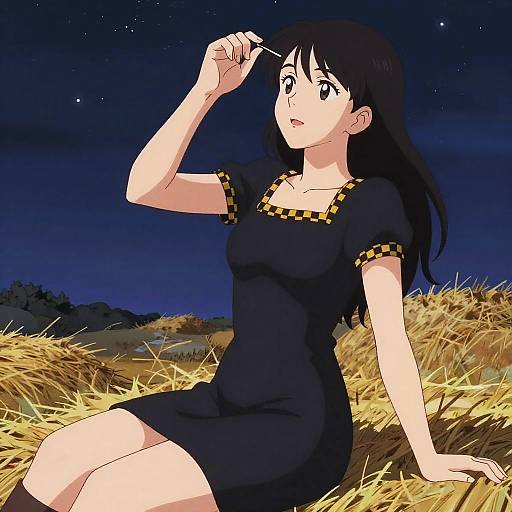 Sexy Woman Stargazing in Black Dress