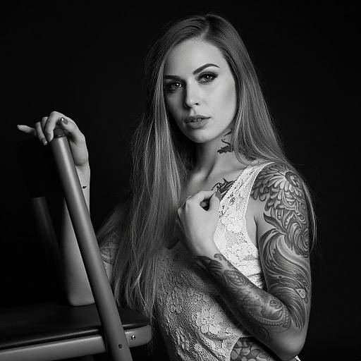 Moody Black-and-White Tattooed Woman