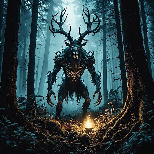 Wendigo Creature in Misty Forest