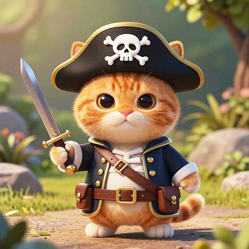 Adorable Pirate Kitten with Sword