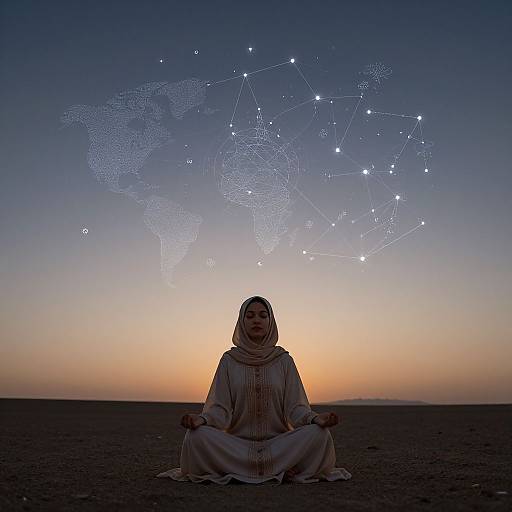 Muslim Woman Meditating Under Celestial Sky