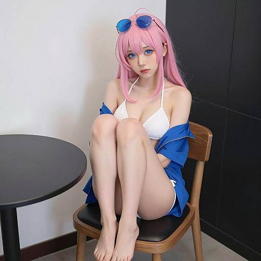 Pink-Haired Anime Girl Sitting Relaxed