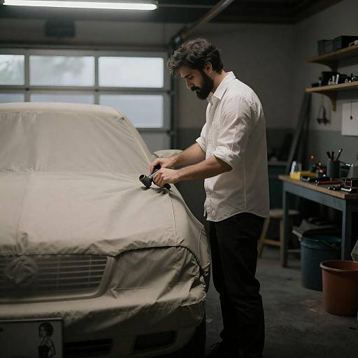 Man in Dim Garage Workshop