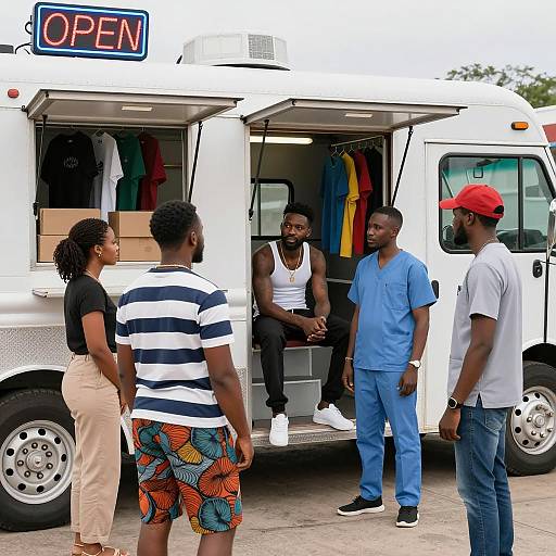 Vibrant Food Truck Scene with Friends