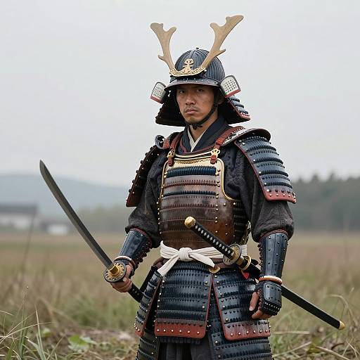 Japanese Samurai in Traditional Armor with Katana
