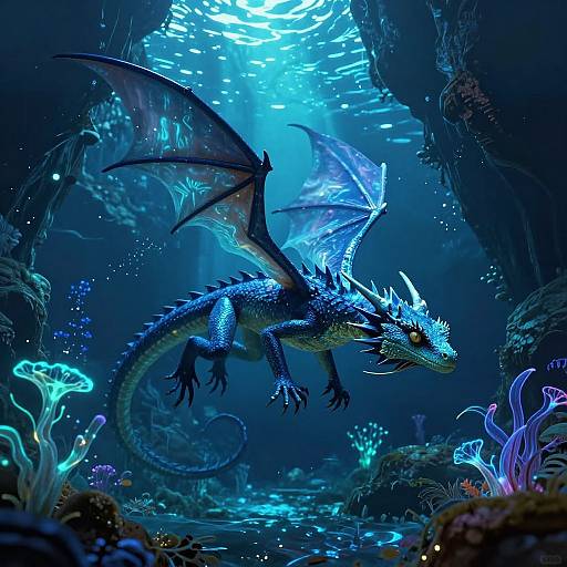 Fierce Water Dragon in Underwater Caverns