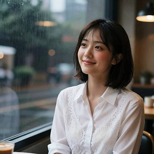 Photorealistic Rainy Cafe — Topless Girl