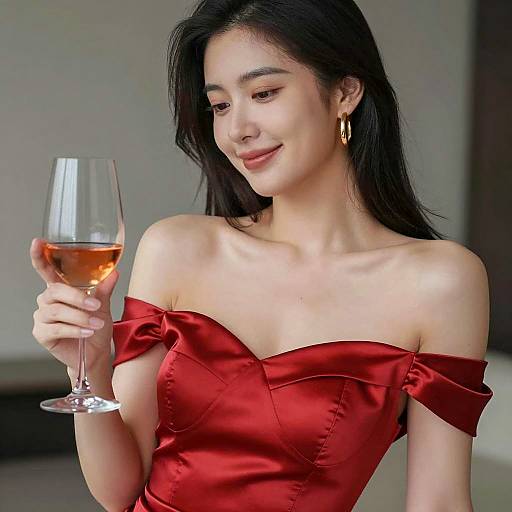 Elegant Woman Holding Pink Wine Glass