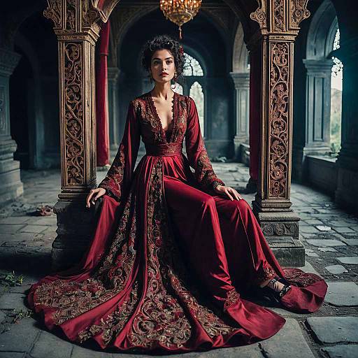 Curly Updo in Crimson Opium Robes