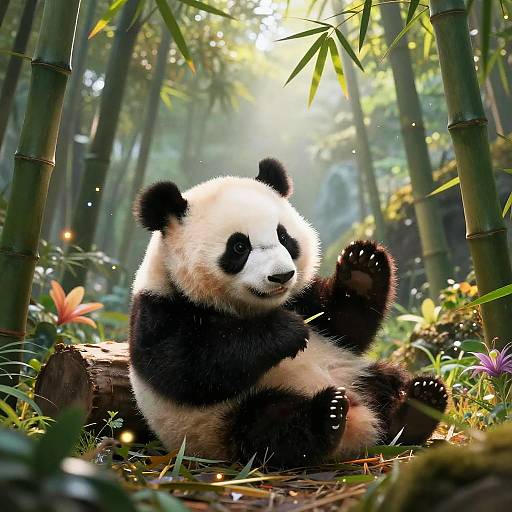 Lovable Panda in Misty Bamboo Grove