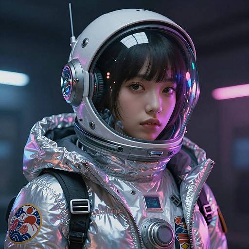 Neon Spacesuit Girl in Cyberpunk Style