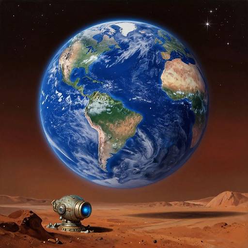 Earth Panorama from Mars with Alien Relic