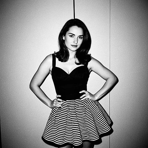 Woman in Modern Black and White Dress