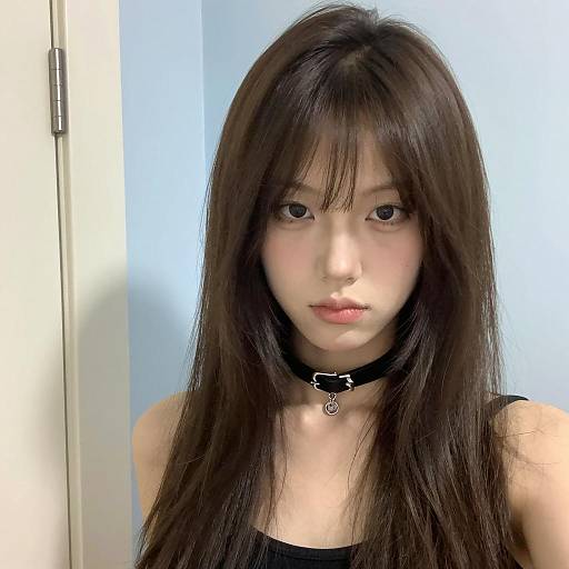 Serious Young Woman Portrait with Choker