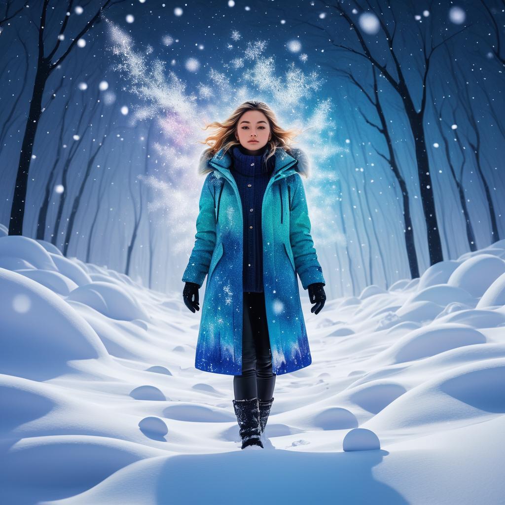 Surreal Winter Scene: Girl in Snow