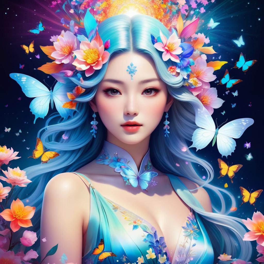 Dreamlike Spectral Goddess and Butterflies