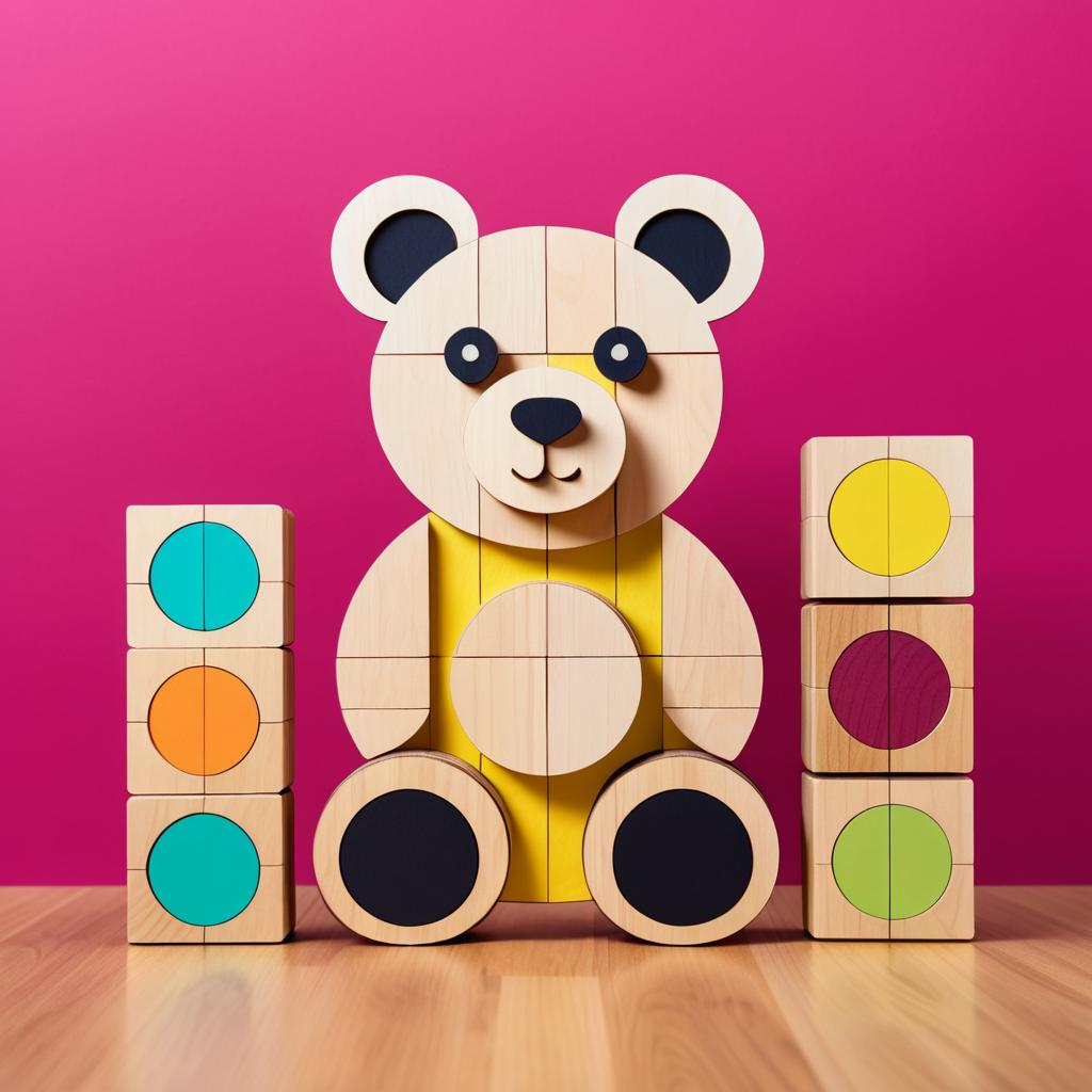 Wooden Block Bear on Raspberry Background