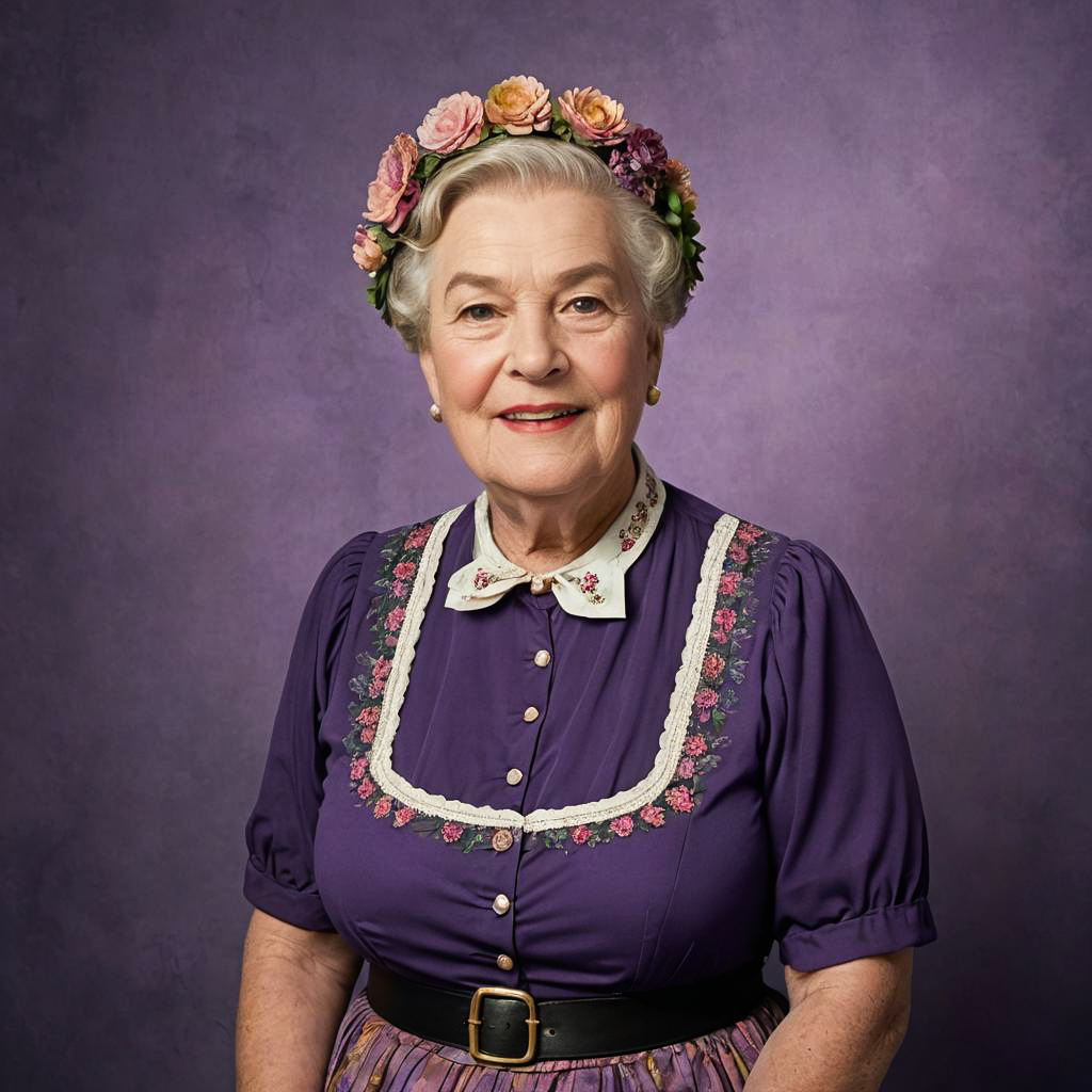 Joyous Elderly Lady in Floral Dirndl