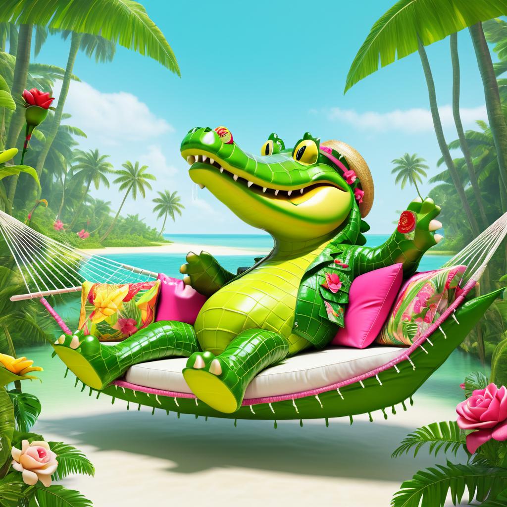 Crocodile in Cargo Shorts Relaxing Artwork