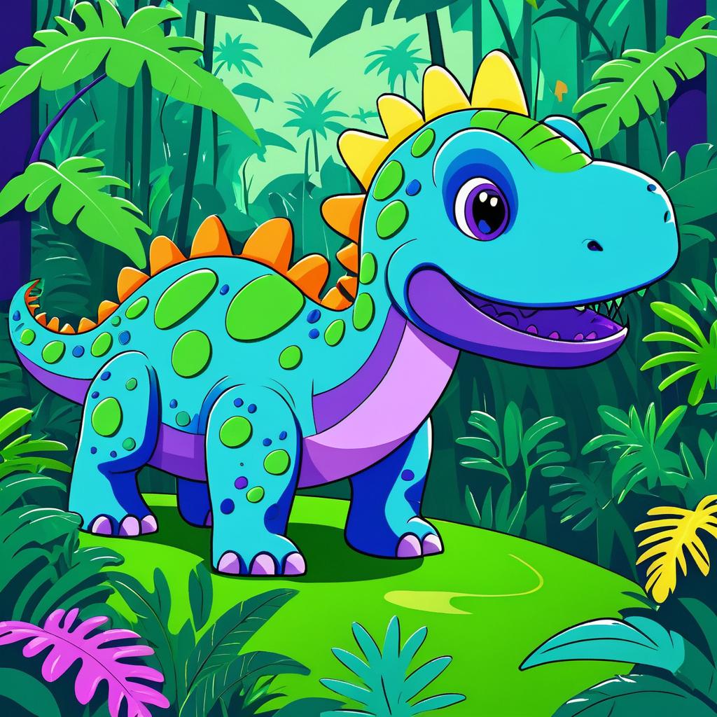 Child's Colorful Dinosaur in Jungle