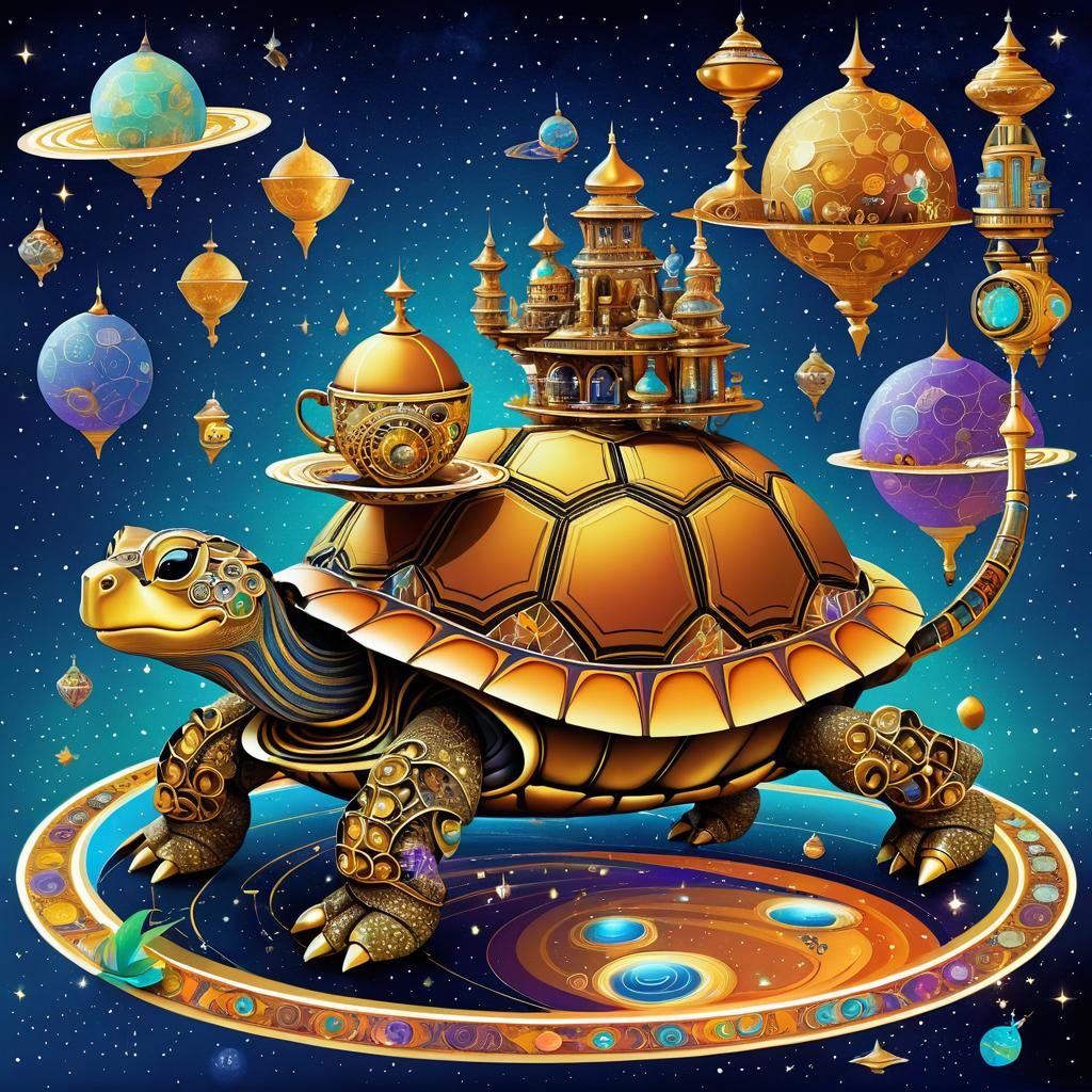 Surreal Space Tortoise Enjoying Mocha