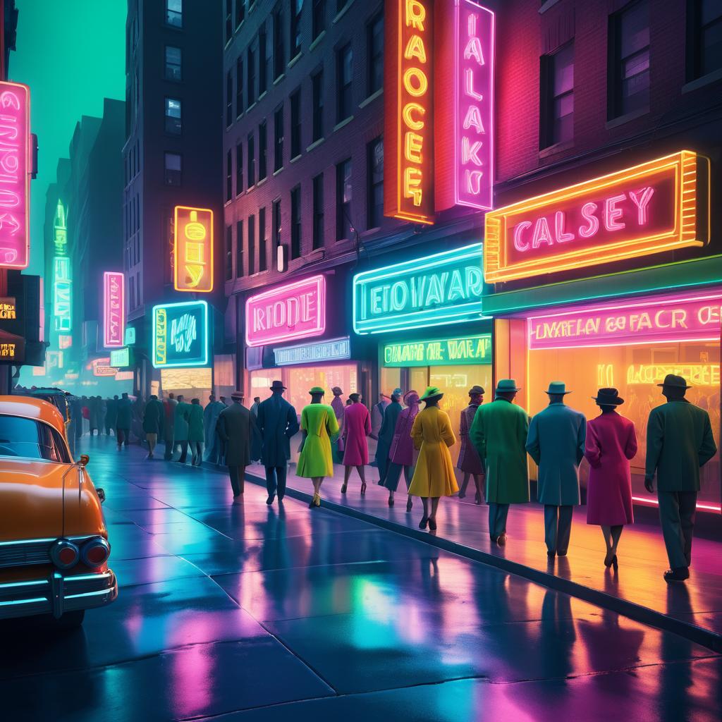 Vibrant City Life in Neon Glow