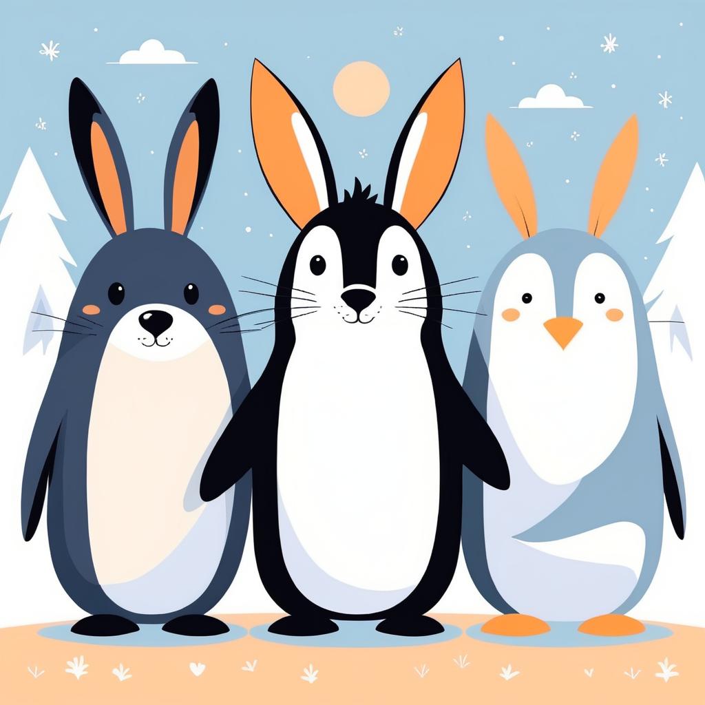 Whimsical Best Friends: Rabbit, Wolf, Penguin