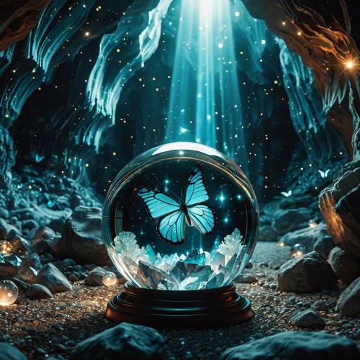 Crystal Ball with Crystalline Butterfly Aurora in Magical Cavern Crystal Ball with Crystalline Butterfly Aurora in Magical Cavern