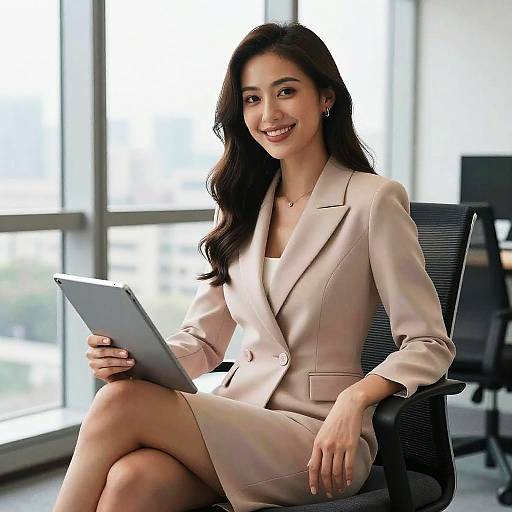 Smiling Office Lady in Pastel Blazer