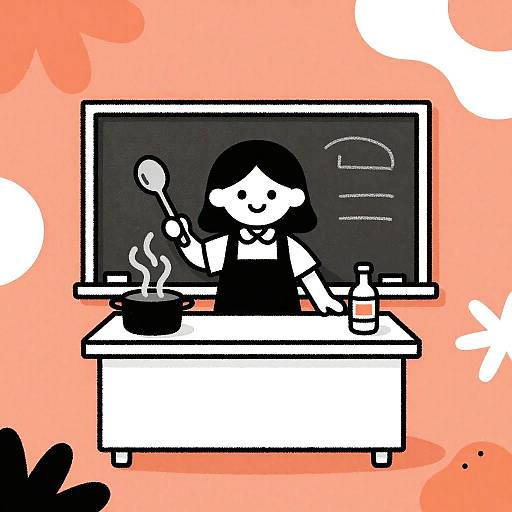 Whimsical Crosshatch Schoolteacher Scene