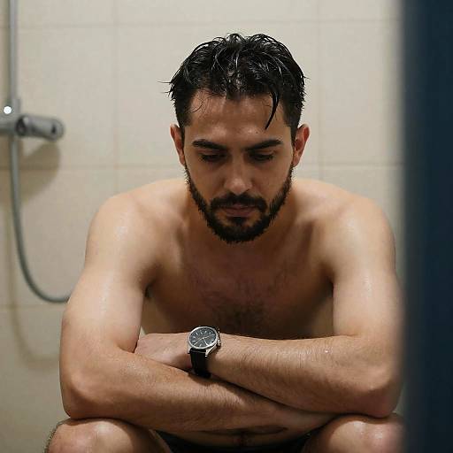 Serious Man in Shower Portrait