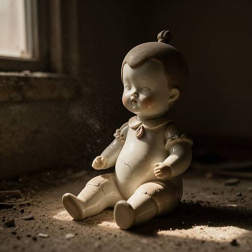 Melancholic Porcelain Doll in Vintage Room