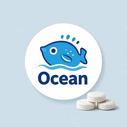 Digital logo of a blue fish with bubbles above 