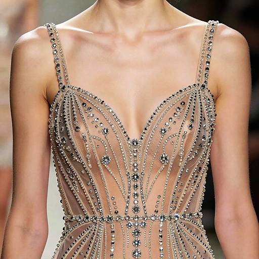 Diamond-Embellished Sheer Dress Close-Up