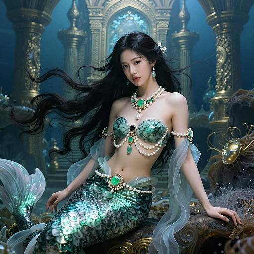 Asian Mermaid in Mystical Underwater Palace
