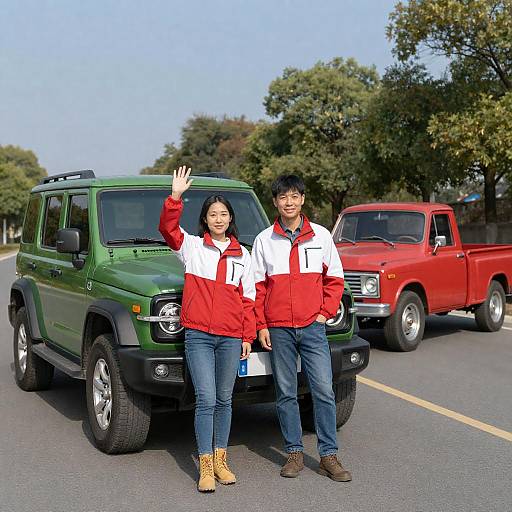 Wave by Green SUV and Vintage Truck